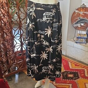 Haven & Blair Black Tan Tropical Long Rayon Linen Blend Skirt Size S